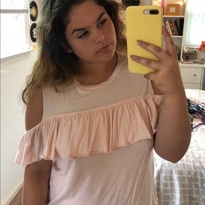 Baby pink ruffled shoulder cuffed shirt